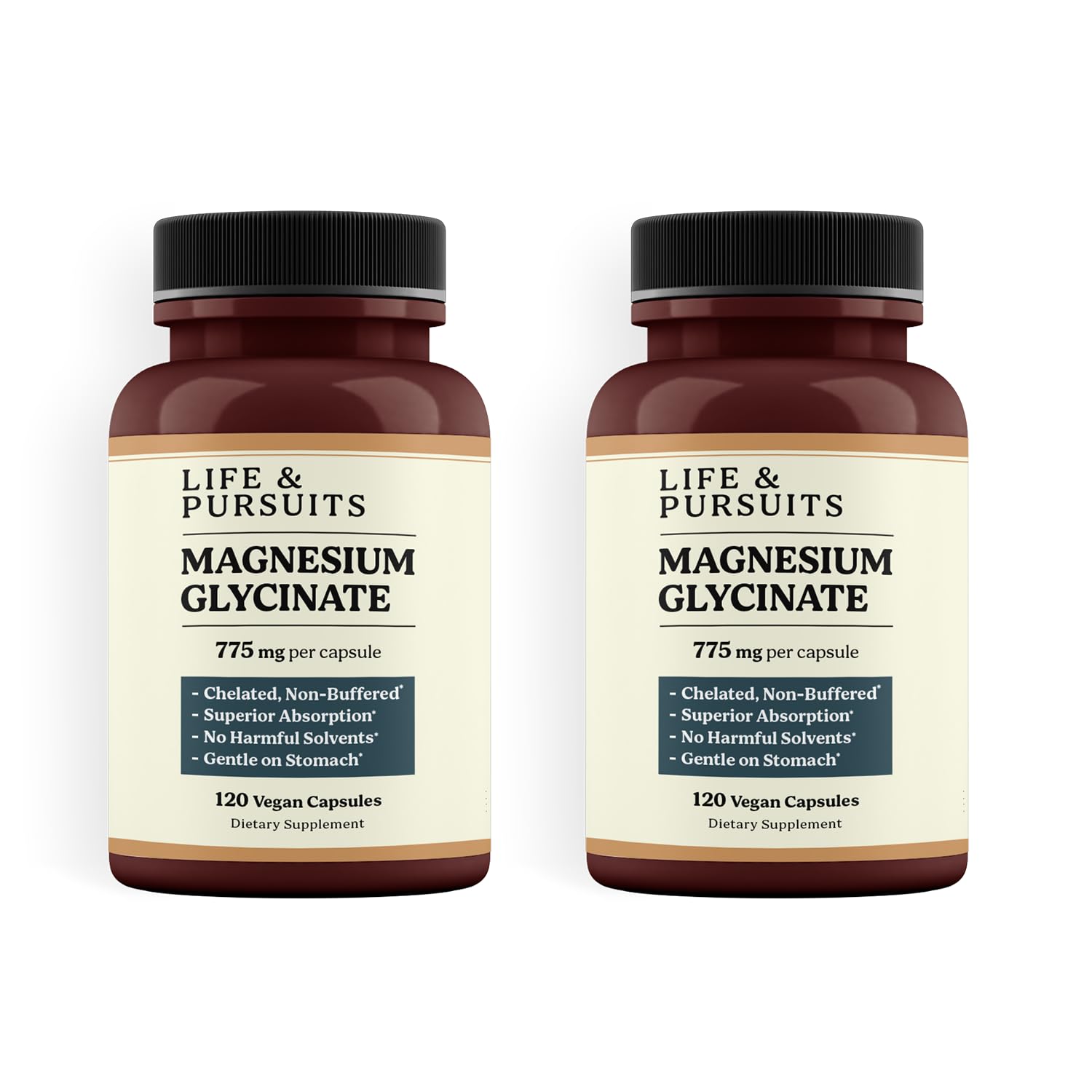 Life & Pursuits Pure Magnesium Glycinate bottle highlighting high-absorption formula