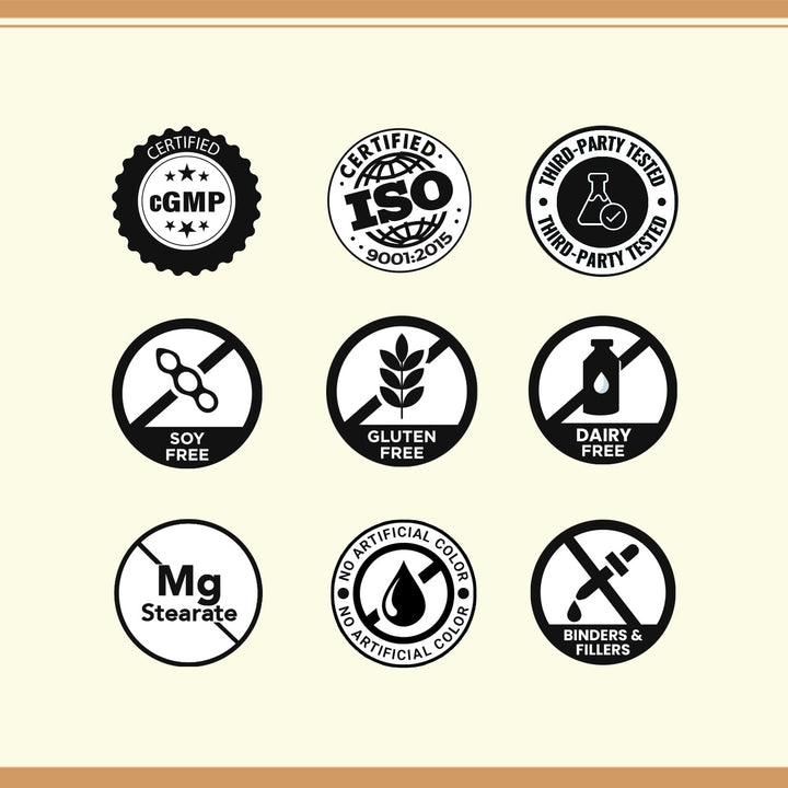 Life & Pursuits ingredients panel confirms gluten-free, soy-free, and dairy-free formula