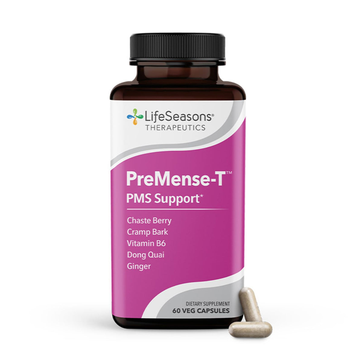 LifeSeasons PreMense-T bottle front showing PMS relief potential