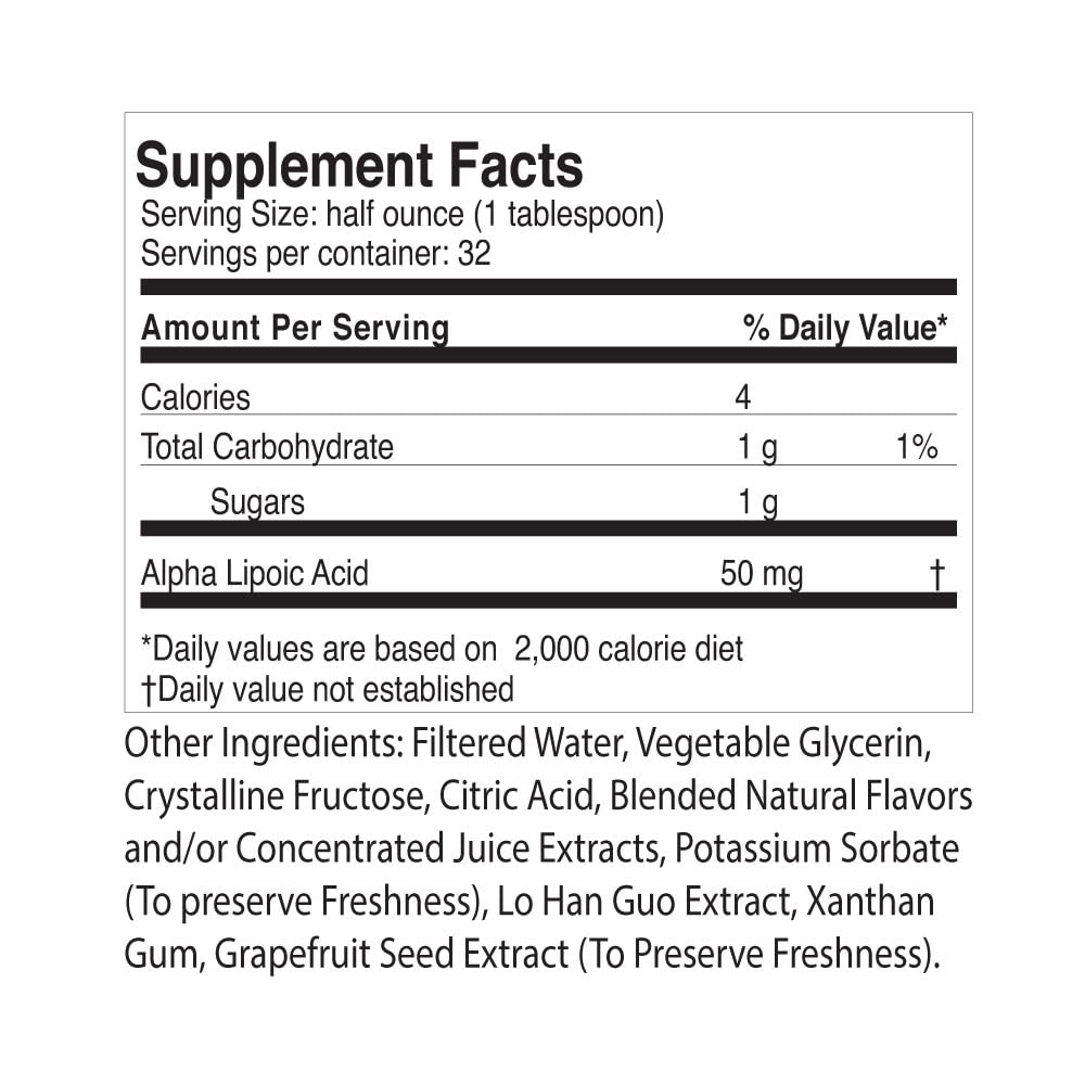 Life Solutions Liquid ALA label close-up highlights Rapid-Sorb technology.