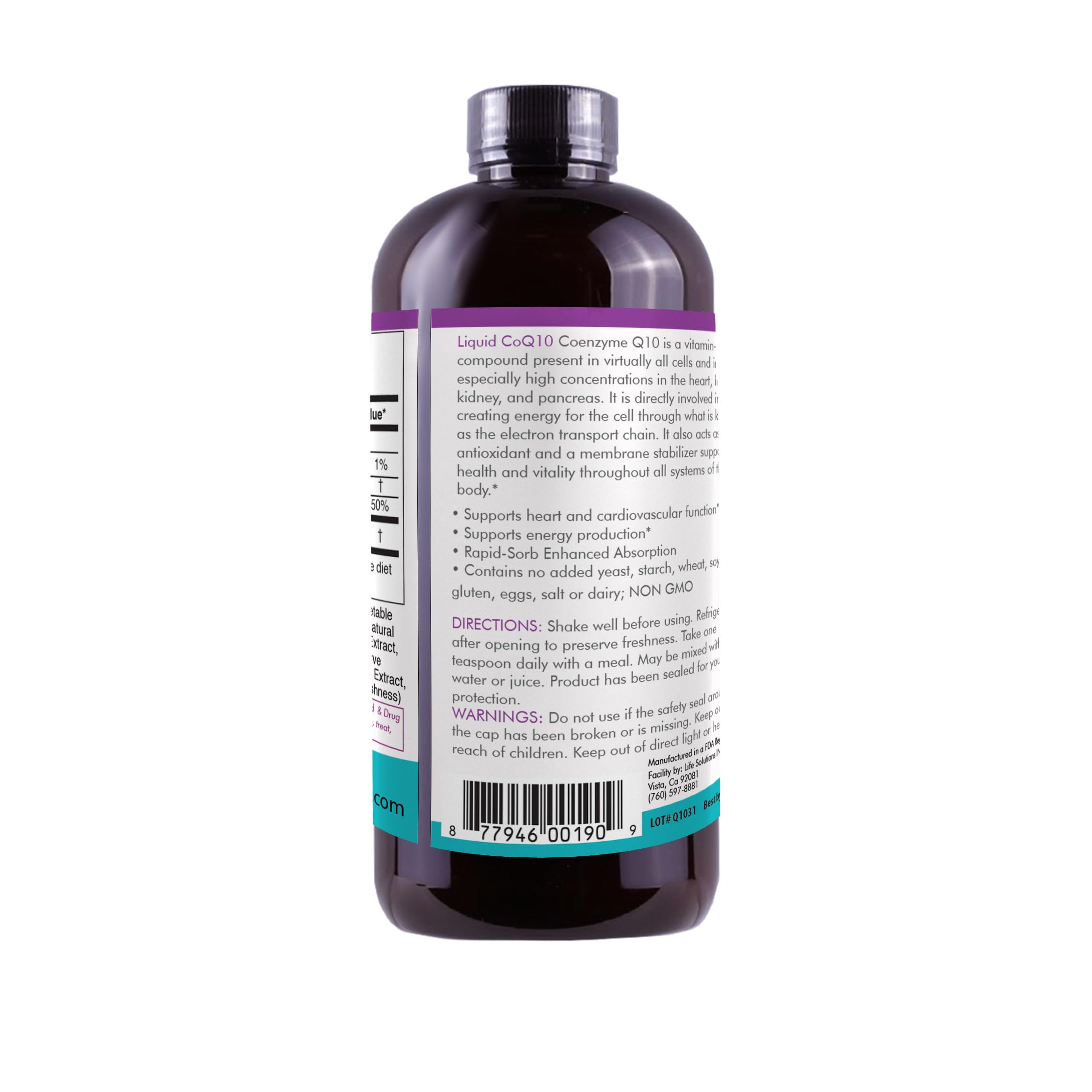 Life Solutions Liquid CoQ10 bottle in kitchen ready for routine.