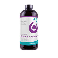 Life Solutions Liquid Super B-Complex bottle on a clean surface for daily energy support
