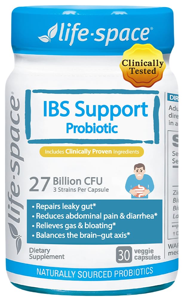 Life-Space IBS Support probiotic bottle front view for digestive comfort.