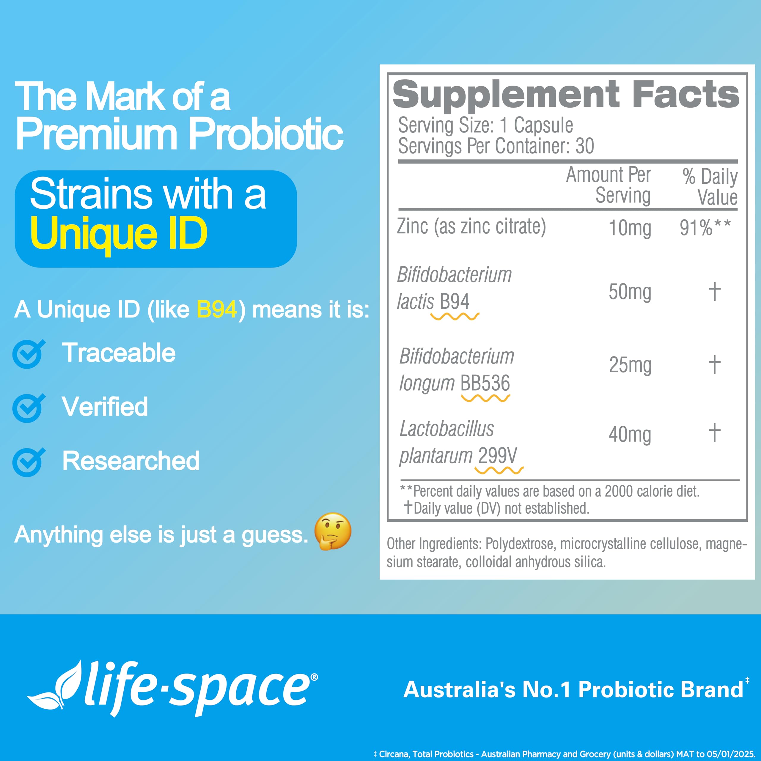 Life-Space IBS Support dosage card to help plan daily routine.