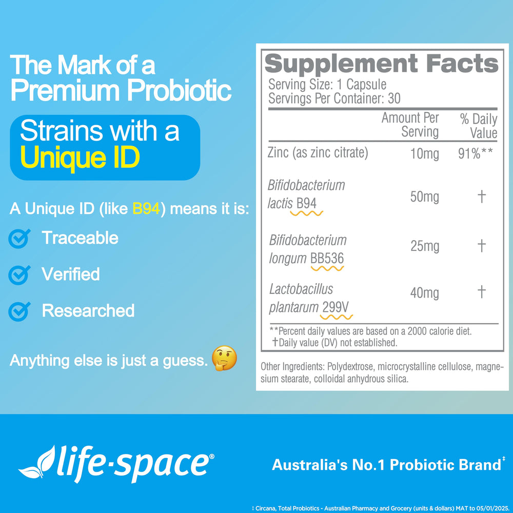Life-Space IBS Support dosage card to help plan daily routine.