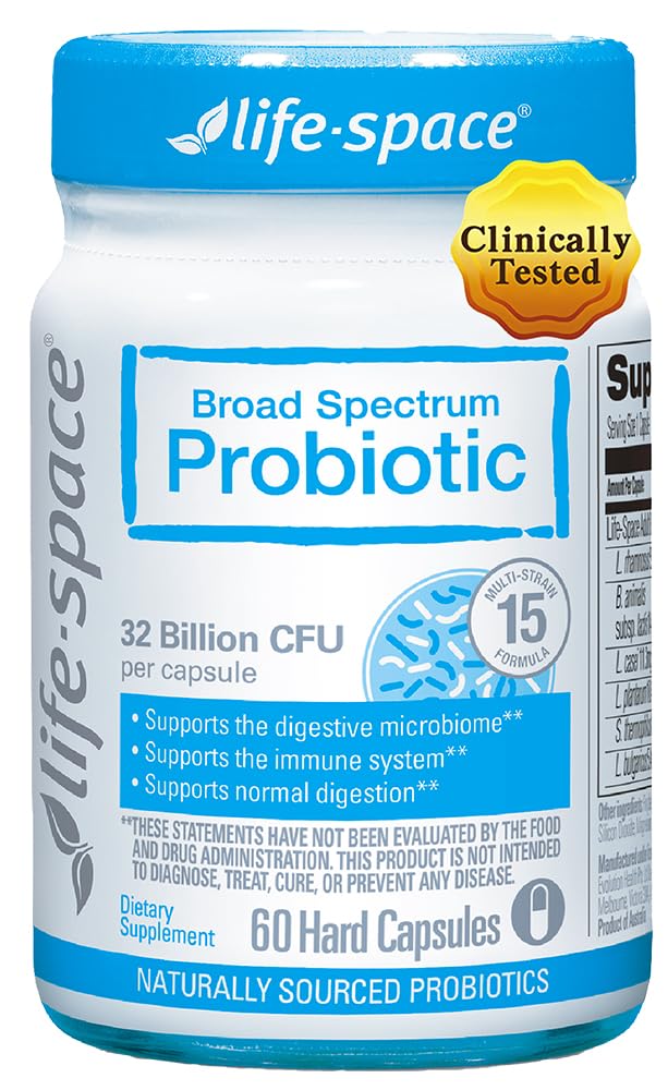 Life-Space Premium probiotics bottle shows 60 capsules for daily gut and immune support