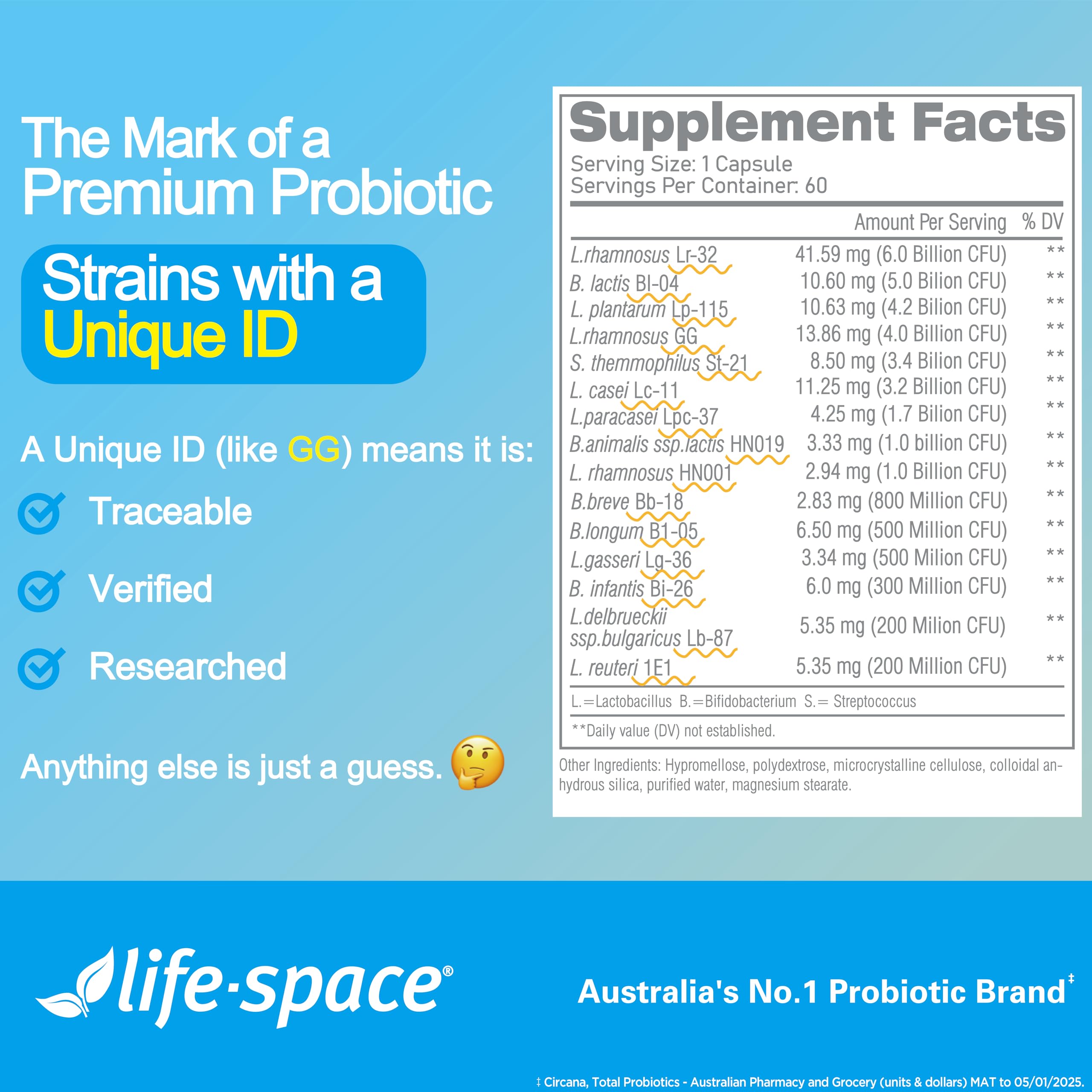 Life-Space clinical-studies code badge signals strain-specific research basis