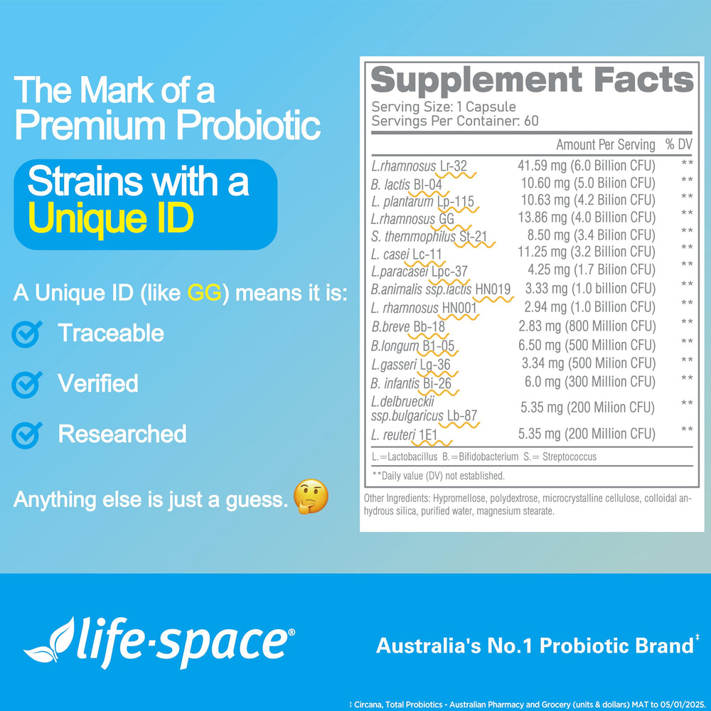Life-Space clinical-studies code badge signals strain-specific research basis
