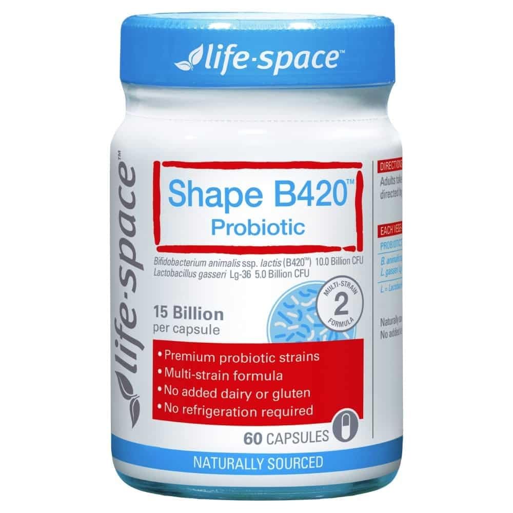 Life-Space Shape B420 probiotic capsule close-up for daily digestion support