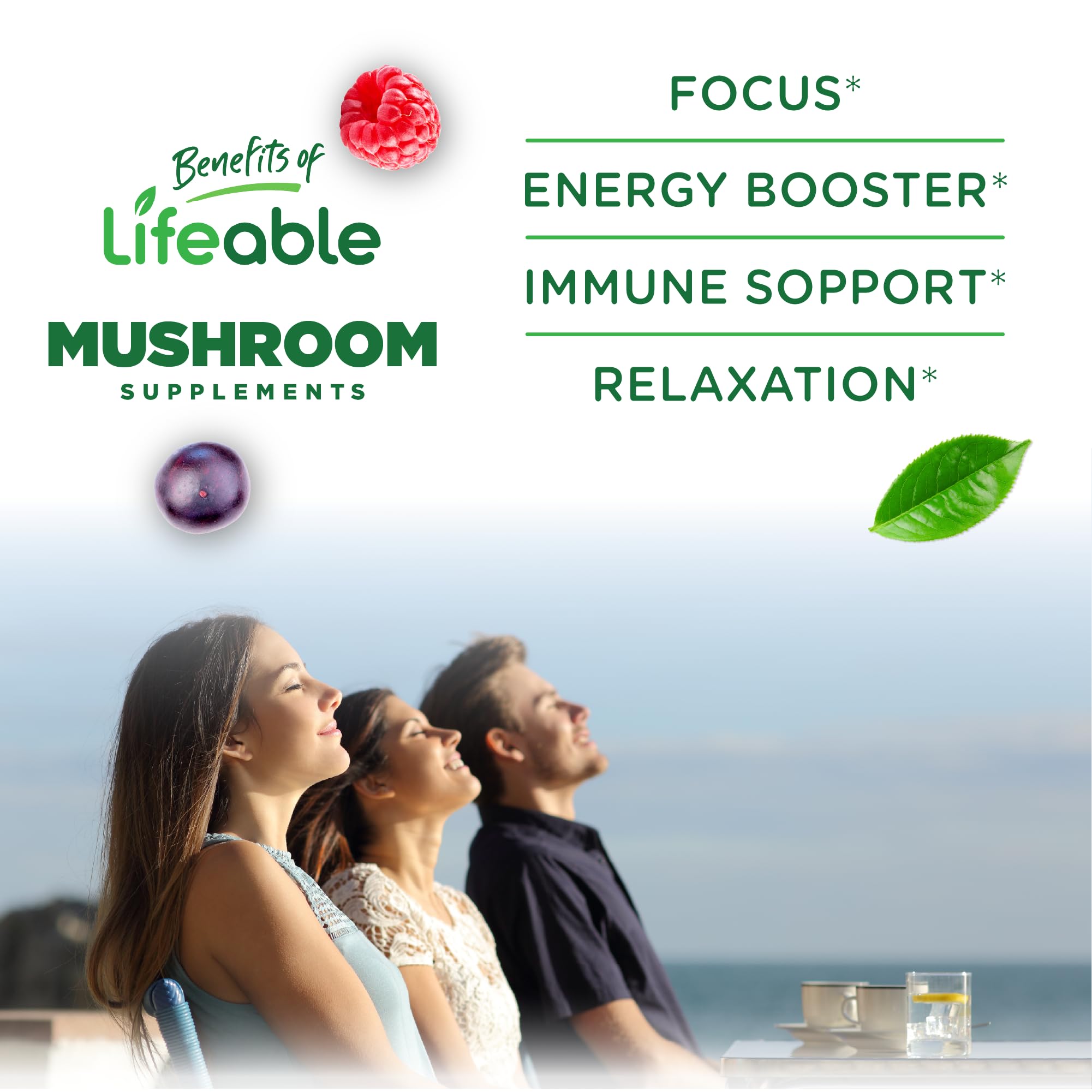 Lifeable 10-mushroom blend label close-up for daily wellness