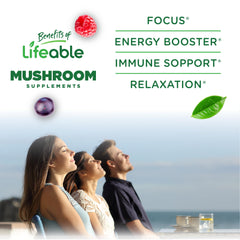 Lifeable 10-mushroom blend label close-up for daily wellness