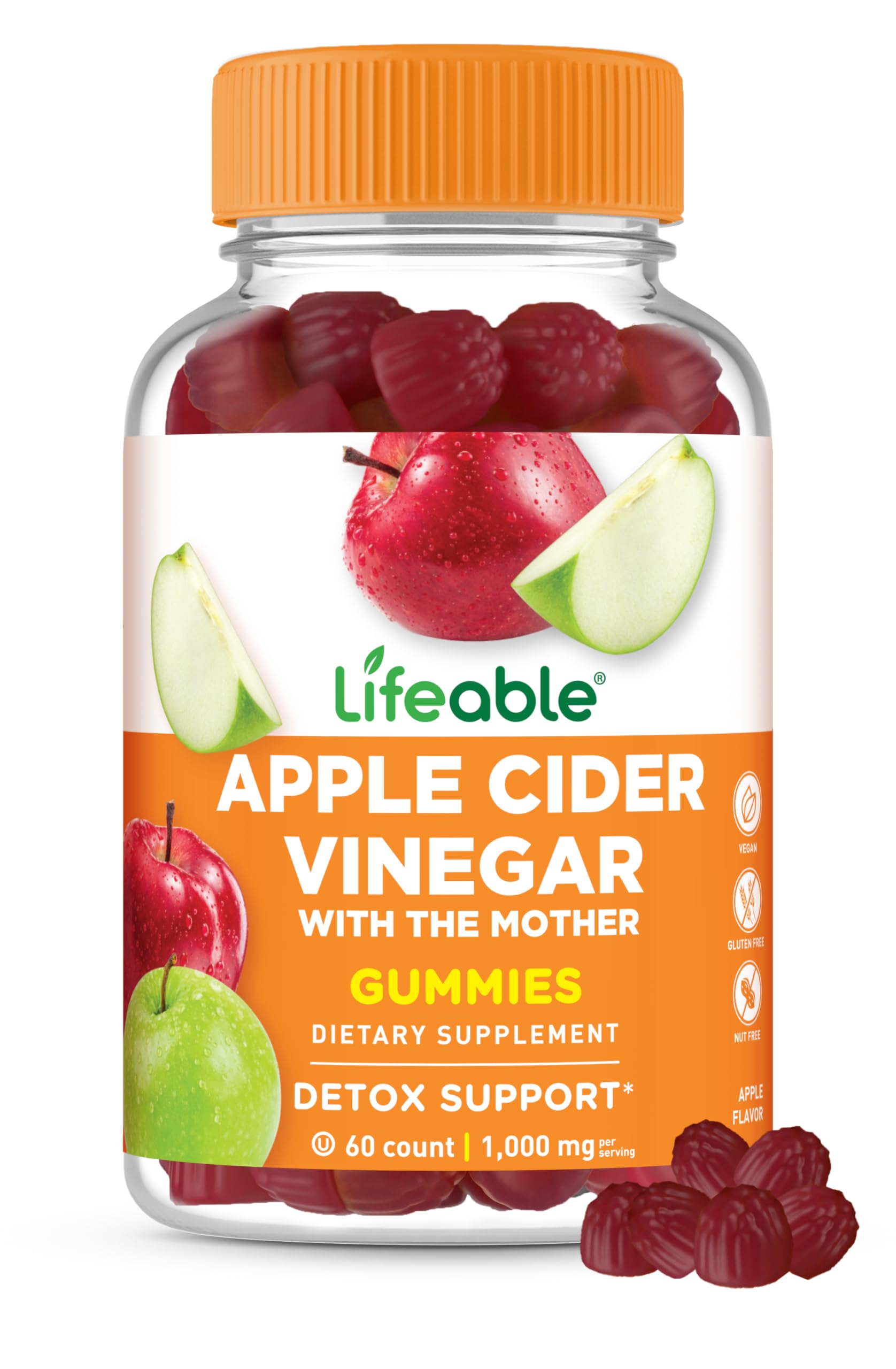 Lifeable ACV Gummies with Mother bottle shot showing potent, convenient detox support