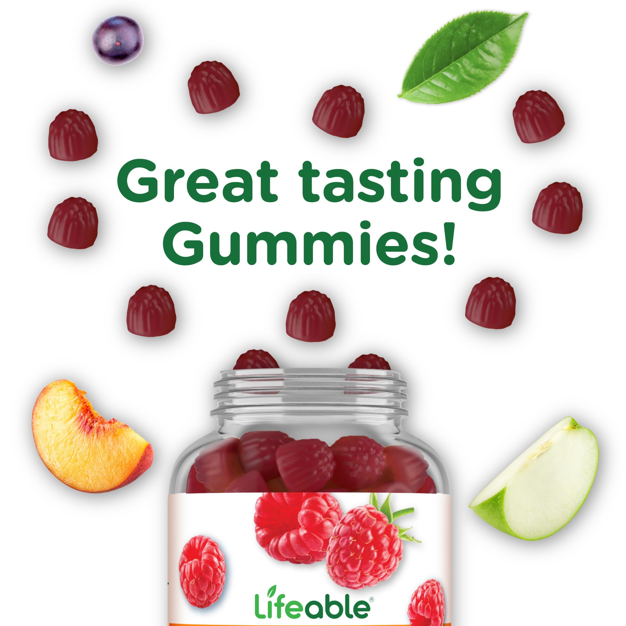 Lifeable Collagen Peptides Gummies bottle open demonstration suggests convenient two-gummy serving.