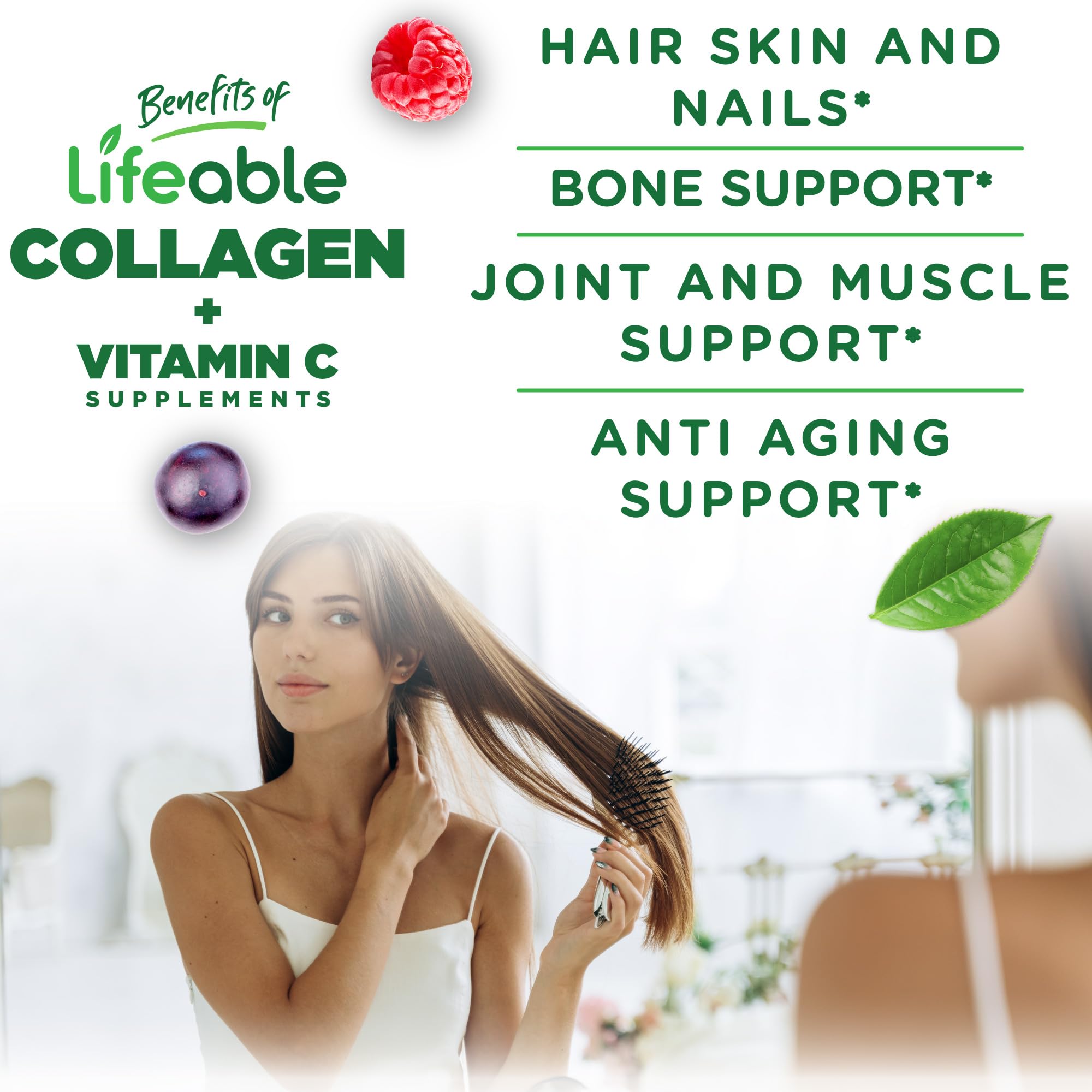 Lifeable Collagen Peptides Gummies vitamin C label highlights 100 mg collagen per serving.