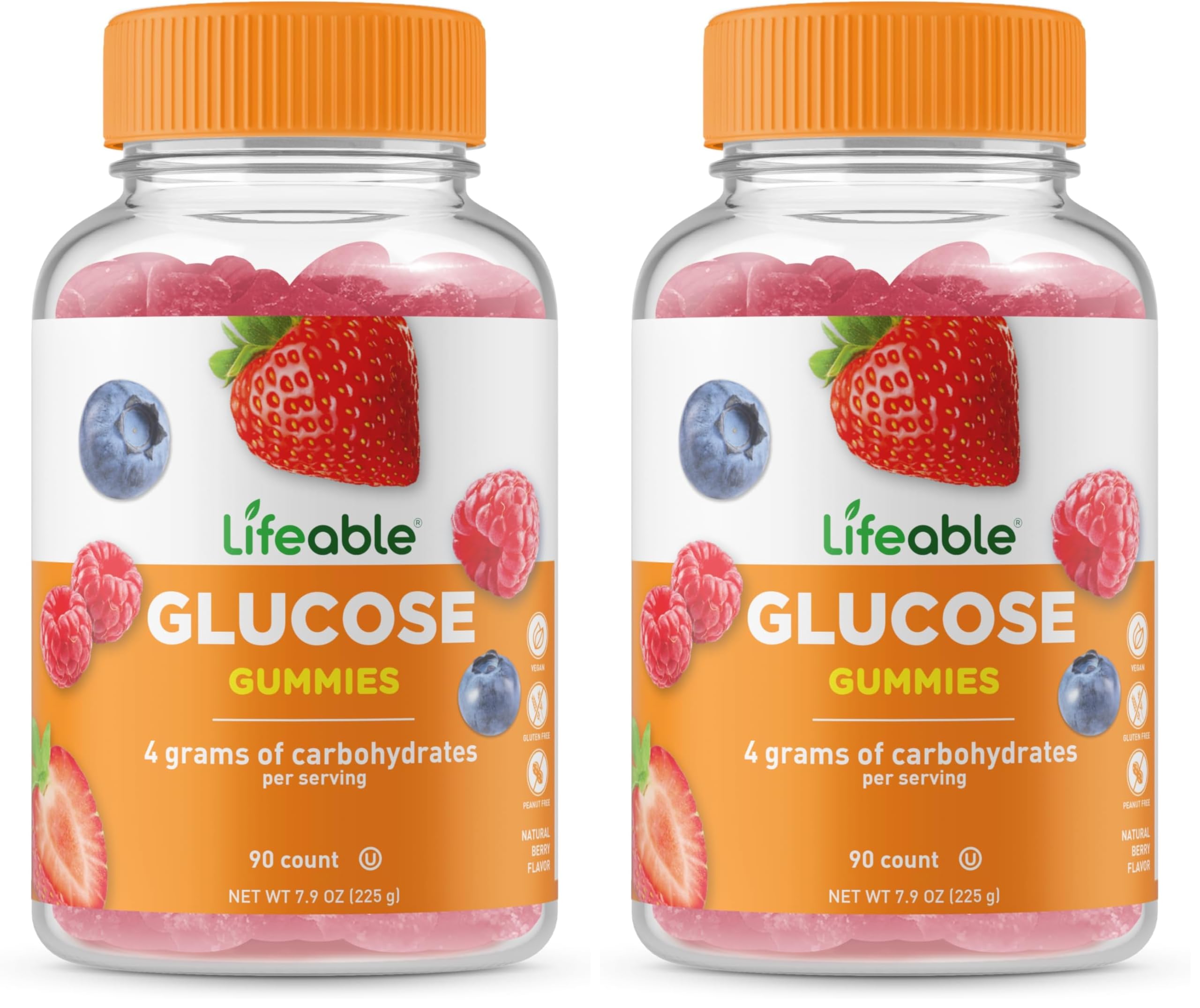 Lifeable Glucose Gummies mixed berry bottle, a tasty chew for all ages.