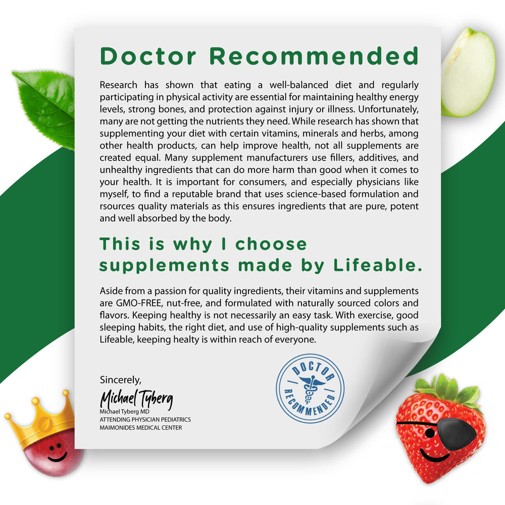 Lifeable Kids Biotin Gummies label highlights non-GMO and vegan formula.