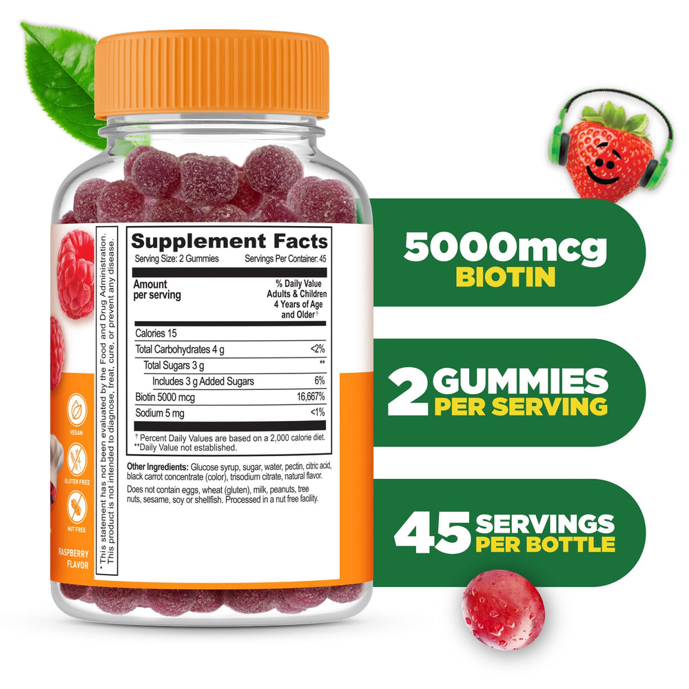 Lifeable Kids Biotin Gummies raspberry flavor close-up for a tasty daily dose.