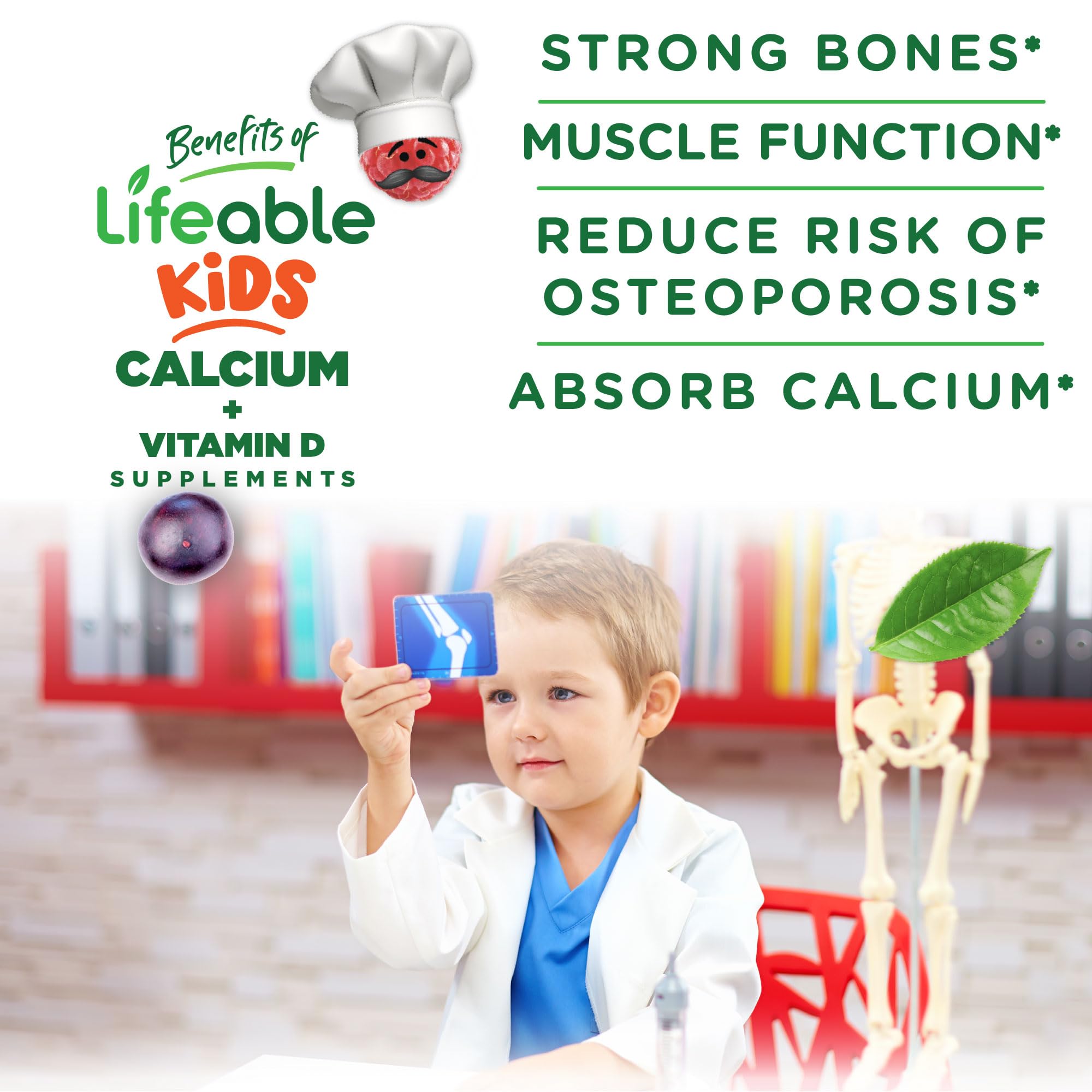 Close-up of chewy texture and orange-berry taste from Lifeable Kids Calcium Gummies.
