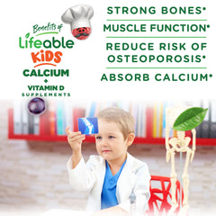Close-up of chewy texture and orange-berry taste from Lifeable Kids Calcium Gummies.