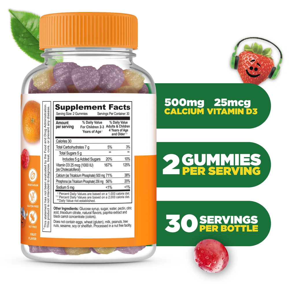 Lifeable Kids Calcium Gummies fruit flavor offers easy-to-chew daily calcium for strong teeth.