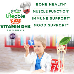 Lifeable Kids D3 K2 Gummies closeup shows chewy texture and strawberry flavor.