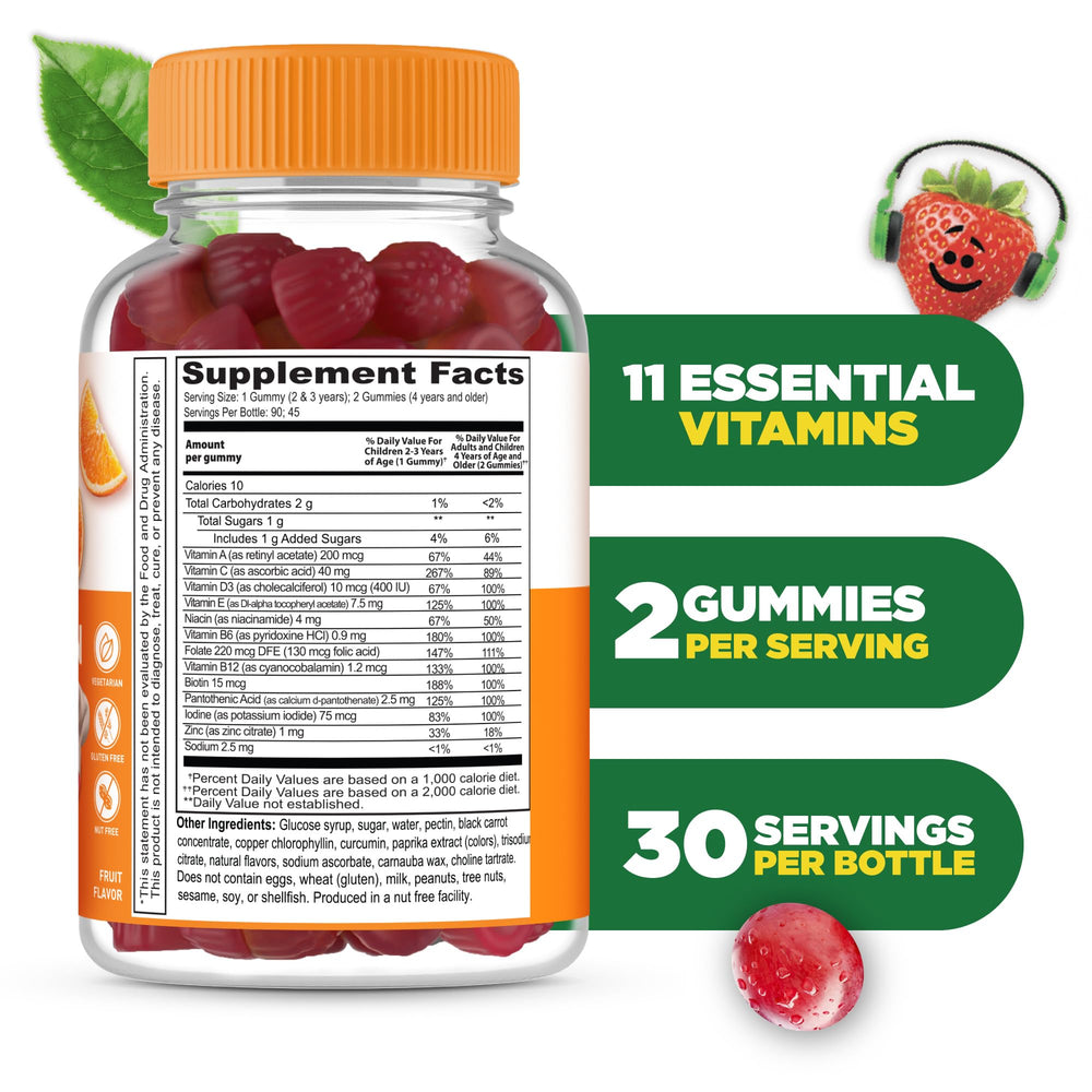 Close-up of colorful Lifeable Kids Multivitamin Gummies for easy daily use.