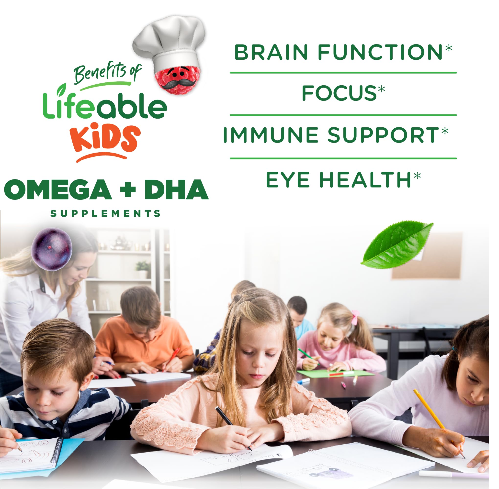 Lifeable Kids Omega 3 Gummies on hand showing kid-friendly bite-sized nutrition.