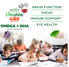 Lifeable Kids Omega 3 Gummies on hand showing kid-friendly bite-sized nutrition.