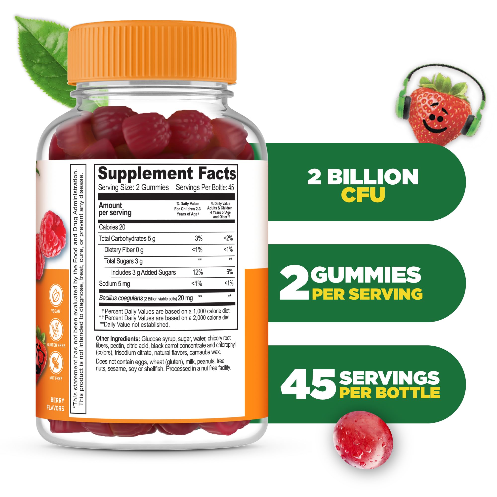 Lifeable Kids Probiotics Gummies raspberry flavor close-up showing chewy texture.