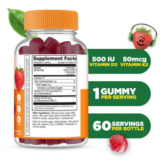Lifeable Kids D3 K2 Gummies strawberry serving closeup for tasty daily nutrition.