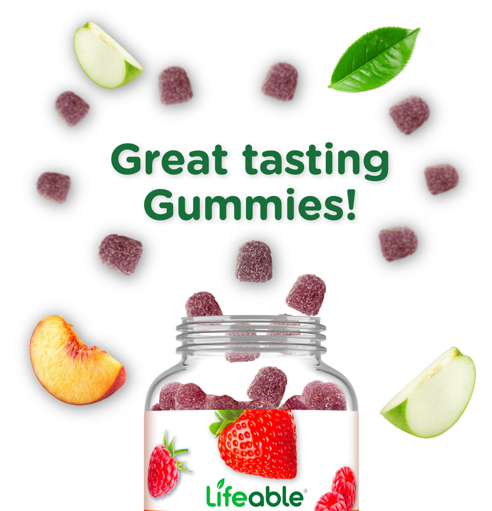 Lifeable Lions Mane Gummies label notes vegan, kosher and non-GMO attributes.