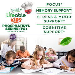 Lifeable PS100 Kids bottle label highlights 100 mg per serving