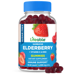 Lifeable sugar-free elderberry gummies bottle front for daily immune support