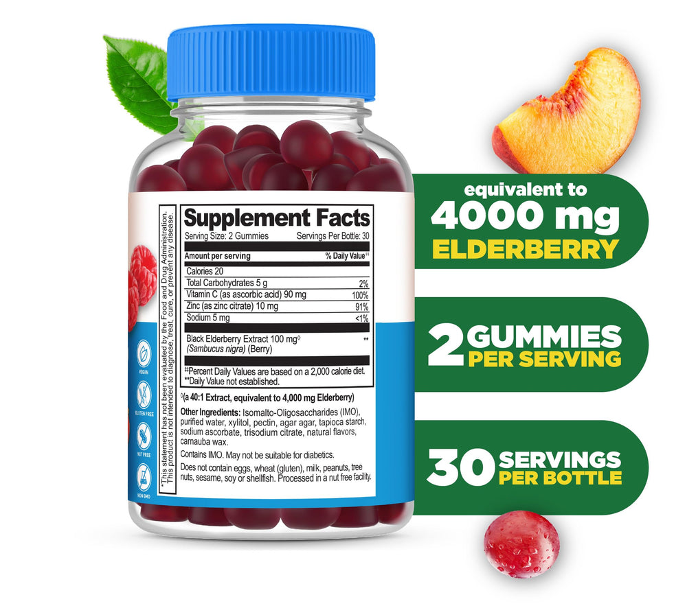 Lifeable sugar-free elderberry gummies bottle pour showing serving size