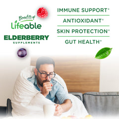 Lifeable sugar-free elderberry gummies label close-up highlights ingredients