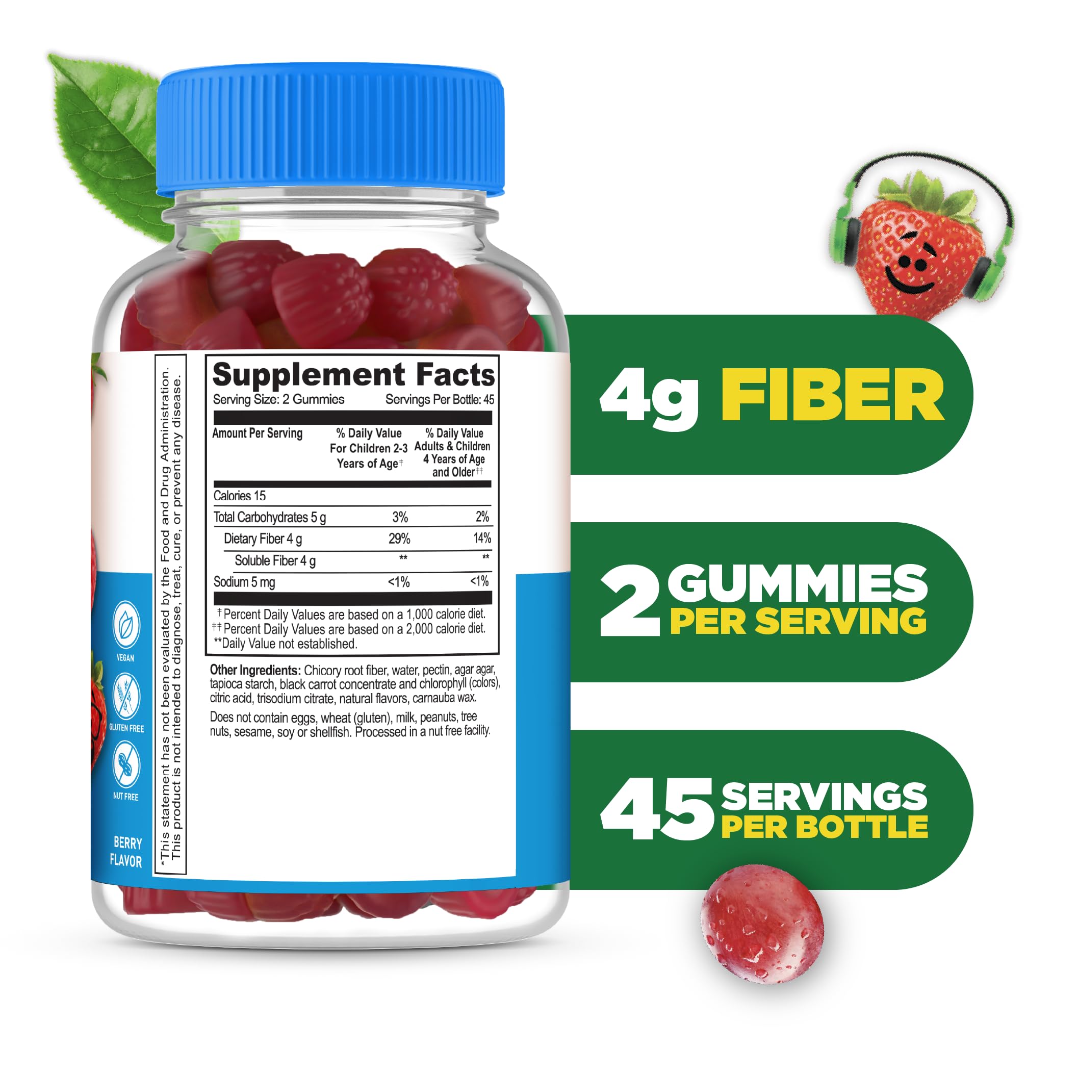 Lifeable berry-flavored kids gummies provide a 4 g fiber per serving for kids.