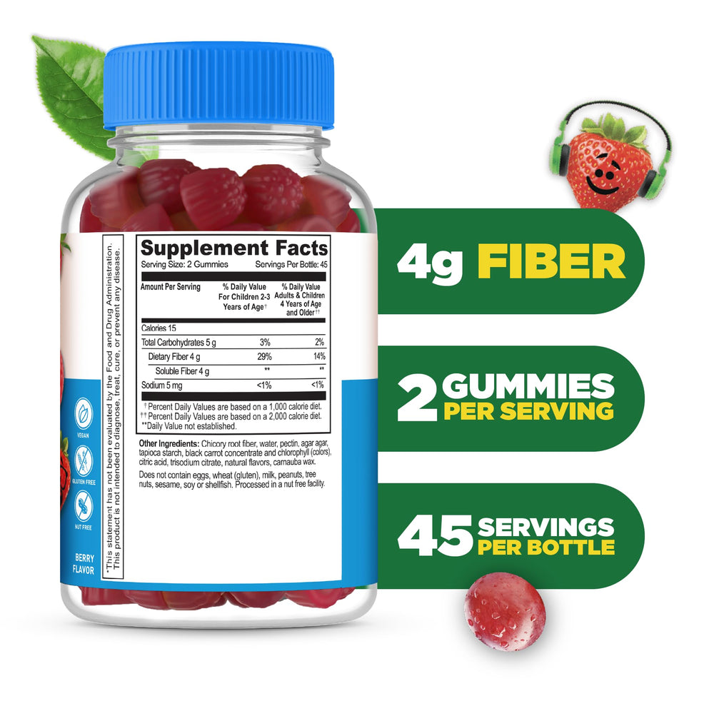 Lifeable berry-flavored kids gummies provide a 4 g fiber per serving for kids.