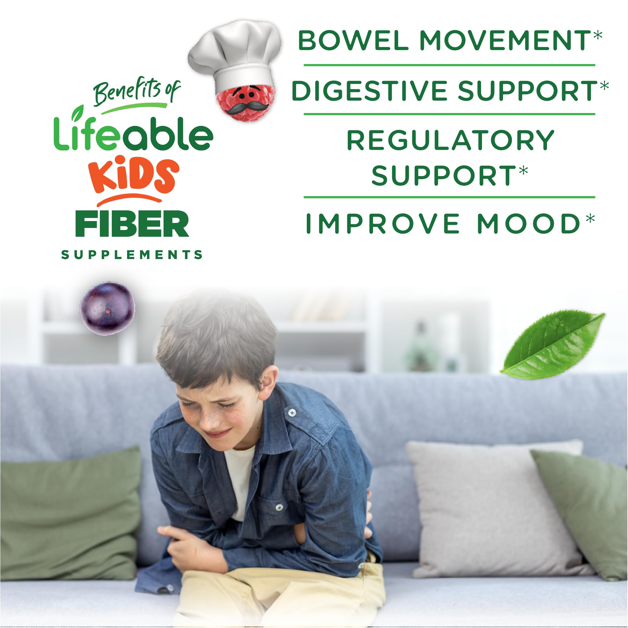 Lifeable kids fiber gummies nutrition panel shows 4 g fiber per serving.