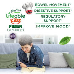 Lifeable kids fiber gummies nutrition panel shows 4 g fiber per serving.