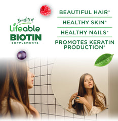Lifeable Teens Biotin gummies closeup shows vibrant color and natural flavor.