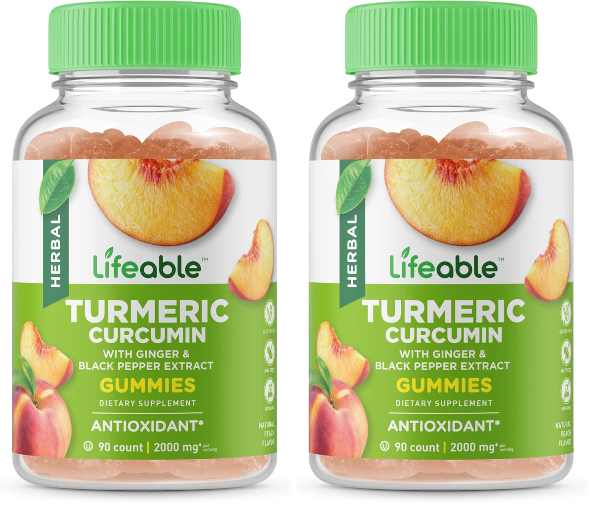 Lifeable turmeric curcumin gummy bottle label highlighting immune-support formula