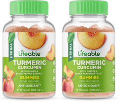 Lifeable turmeric curcumin gummy bottle label highlighting immune-support formula