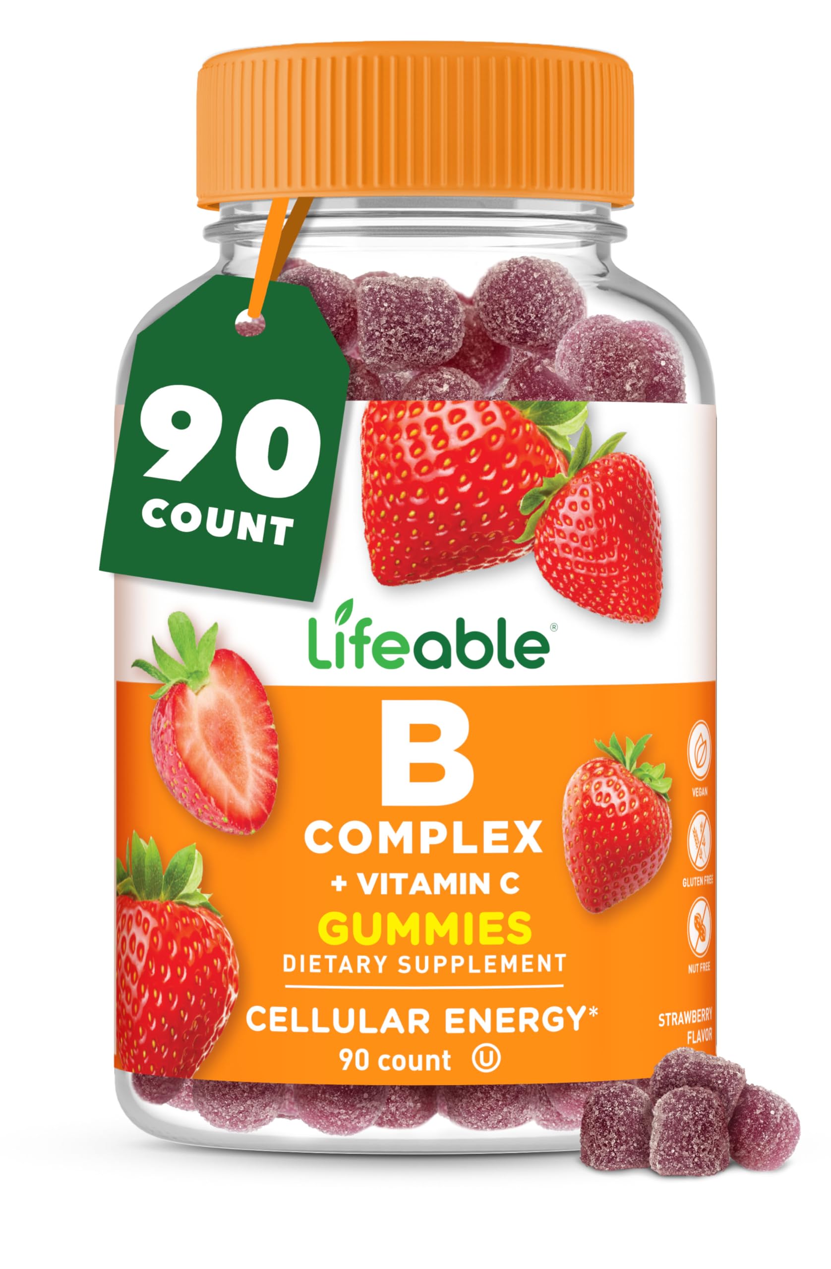 Lifeable Vitamin B Complex Gummies bottle front view for energy support.