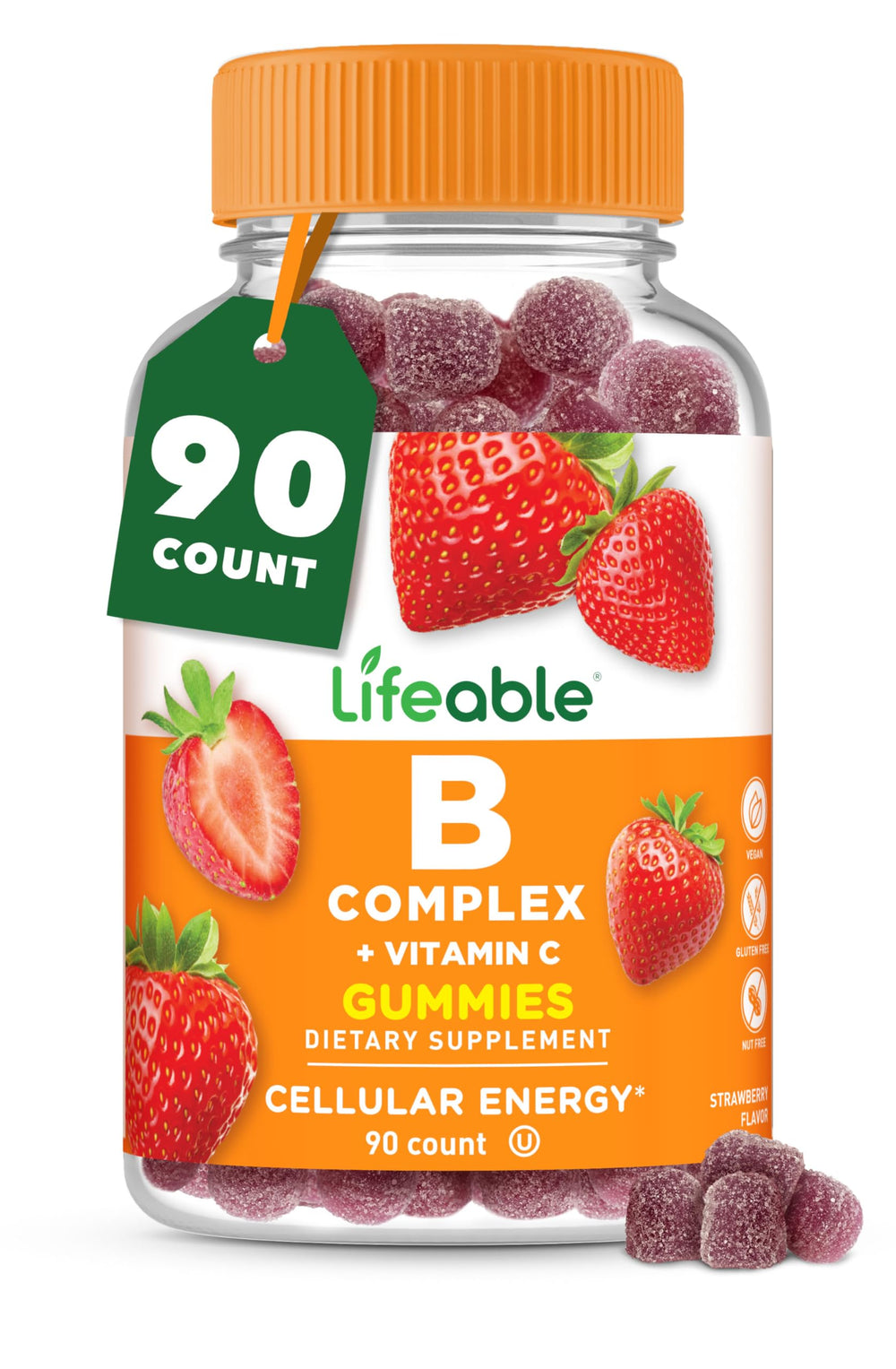 Lifeable Vitamin B Complex Gummies bottle front view for energy support.