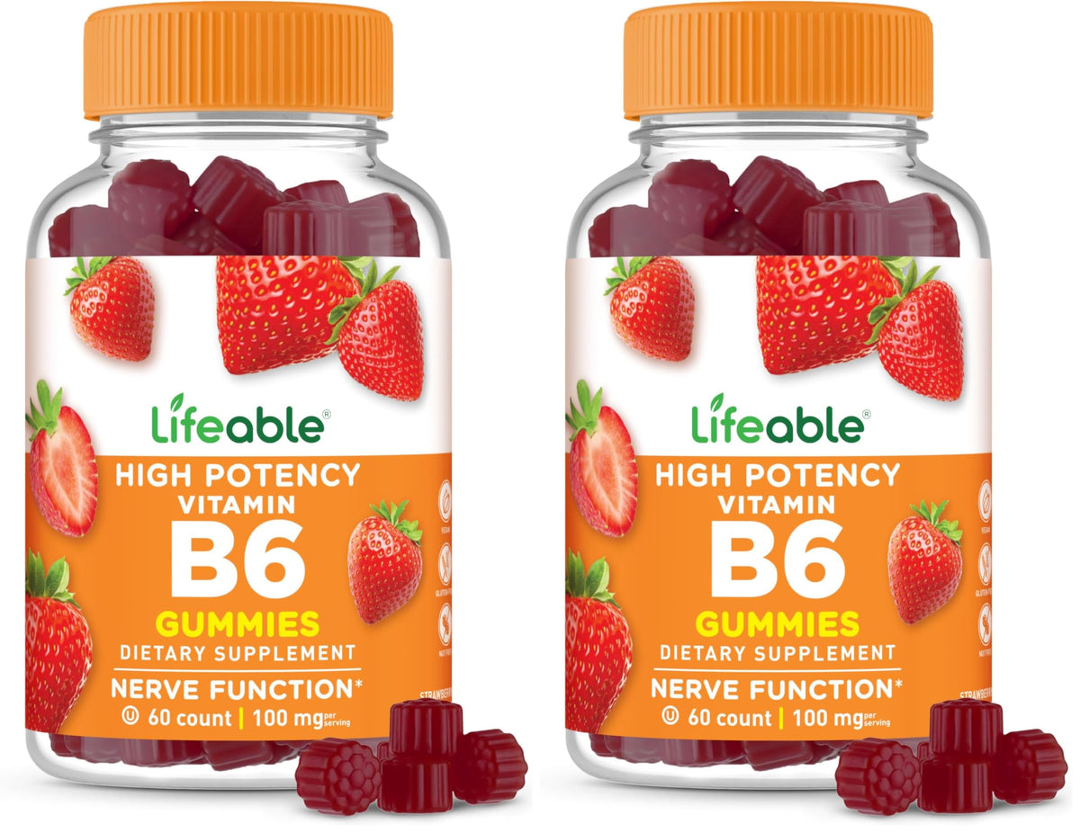 Lifeable Vitamin B6 Gummies bottle for easy nerve support