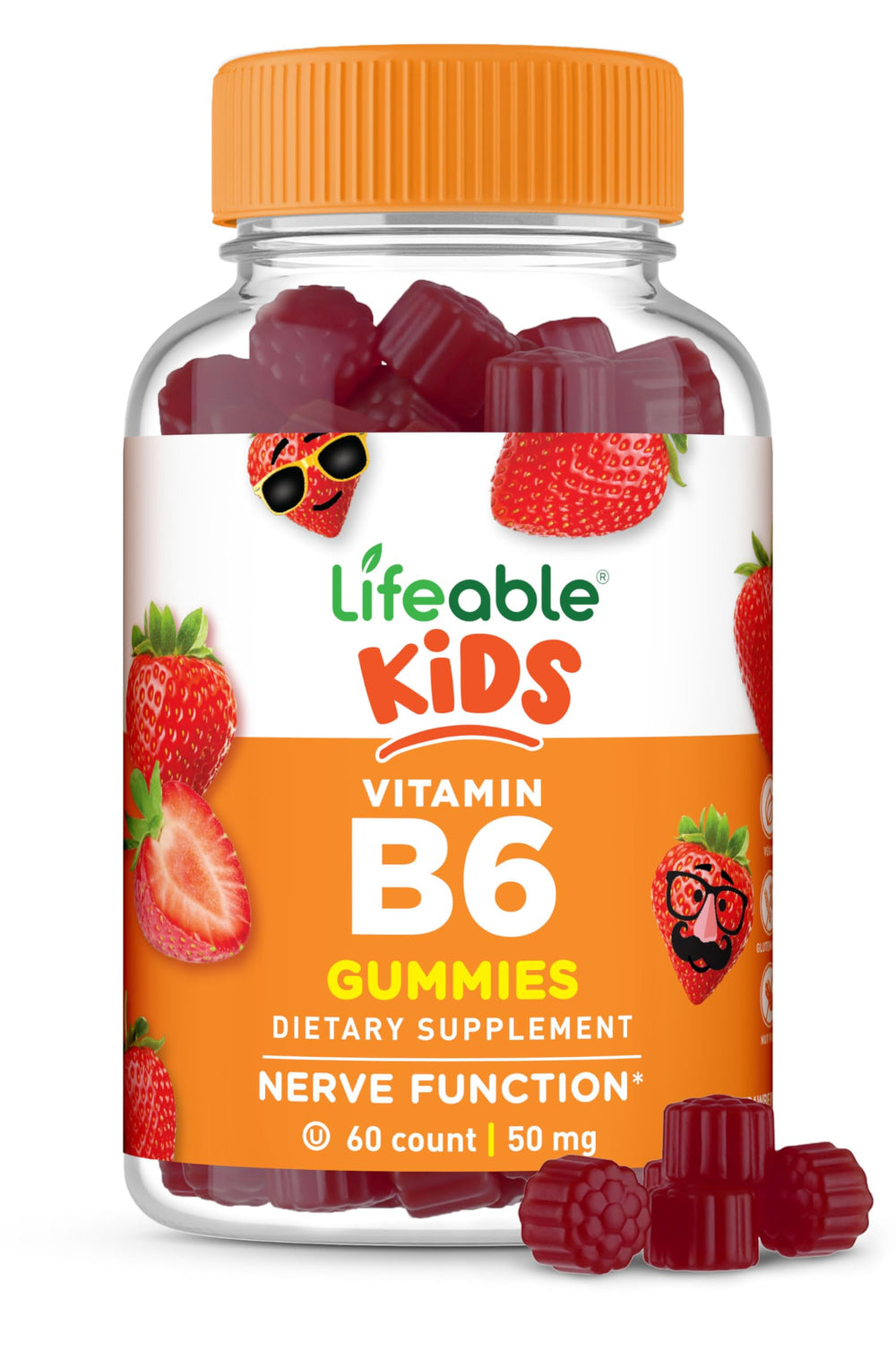 Lifeable Vitamin B6 Gummies for Kids bottle front, kid-friendly daily support.