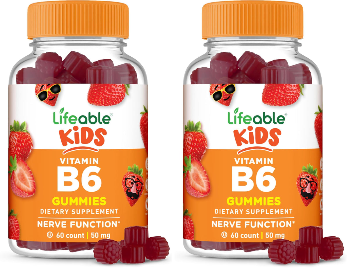 Lifeable Vitamin B6 Gummies for Kids bottle with strawberry flavor.