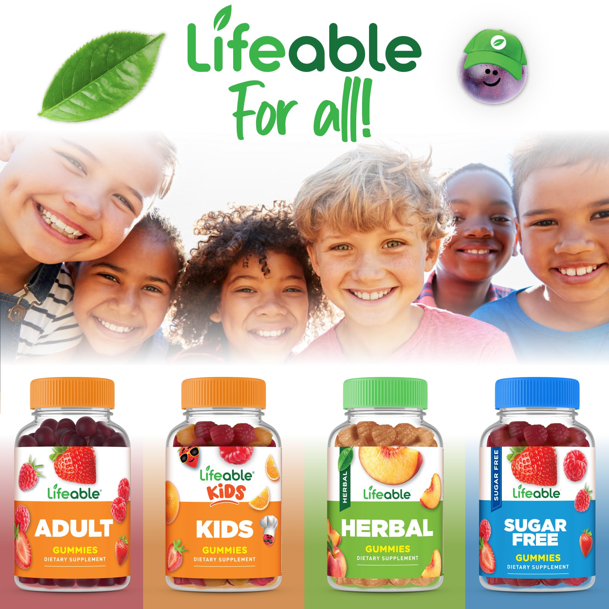 Lifeable Vitamin B6 Gummies for Kids dosage info, 60 gummies per bottle.