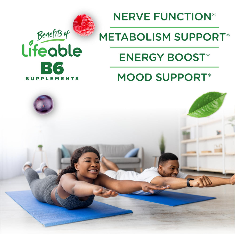 Lifeable Vitamin B6 Gummies serving size graphic emphasizes two gummies