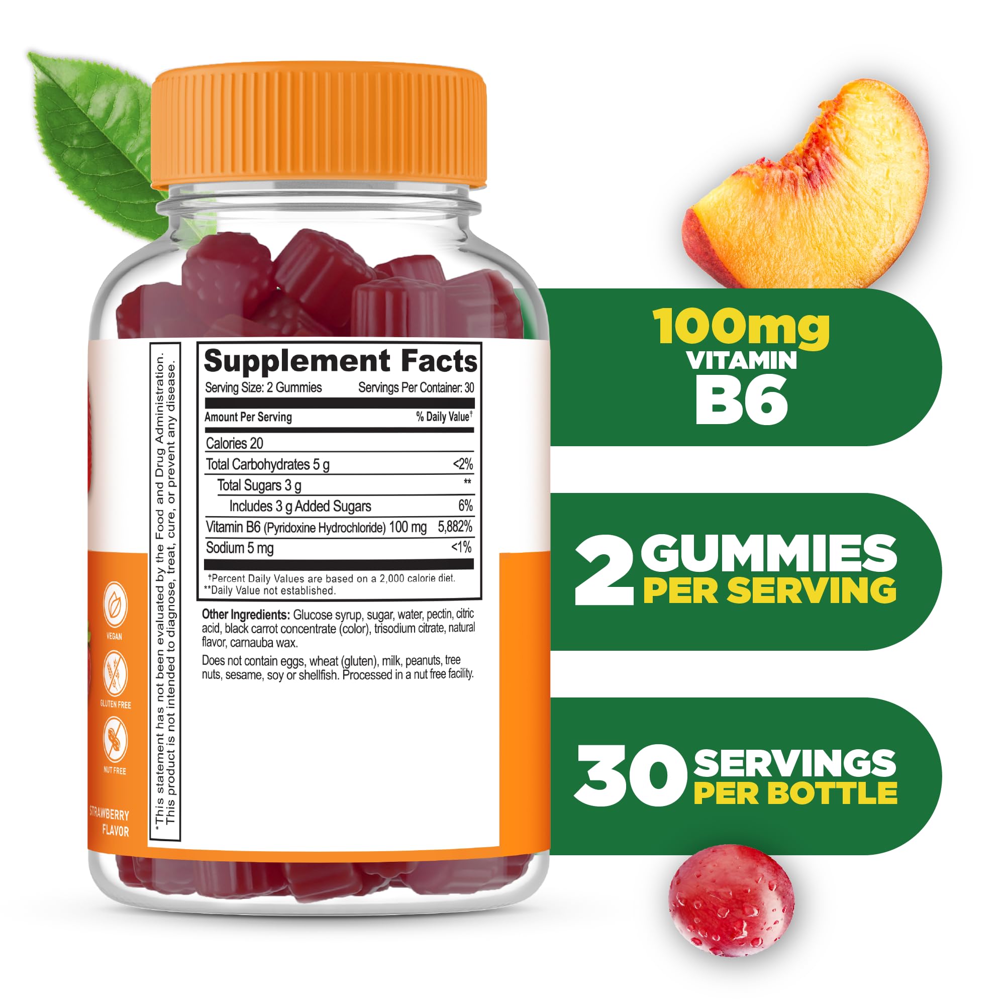 Lifeable Vitamin B6 Gummies strawberry flavor supports daily metabolism